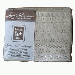 Lace Set By Fieldcrest Vtg 4 Pc Full Size No Iron Percale Sheets Luxury Bedding